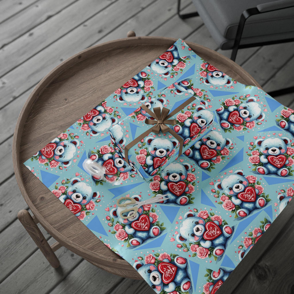 Teddy Bear & Roses Wrapping Paper | Valentine's Day Gift Wrap