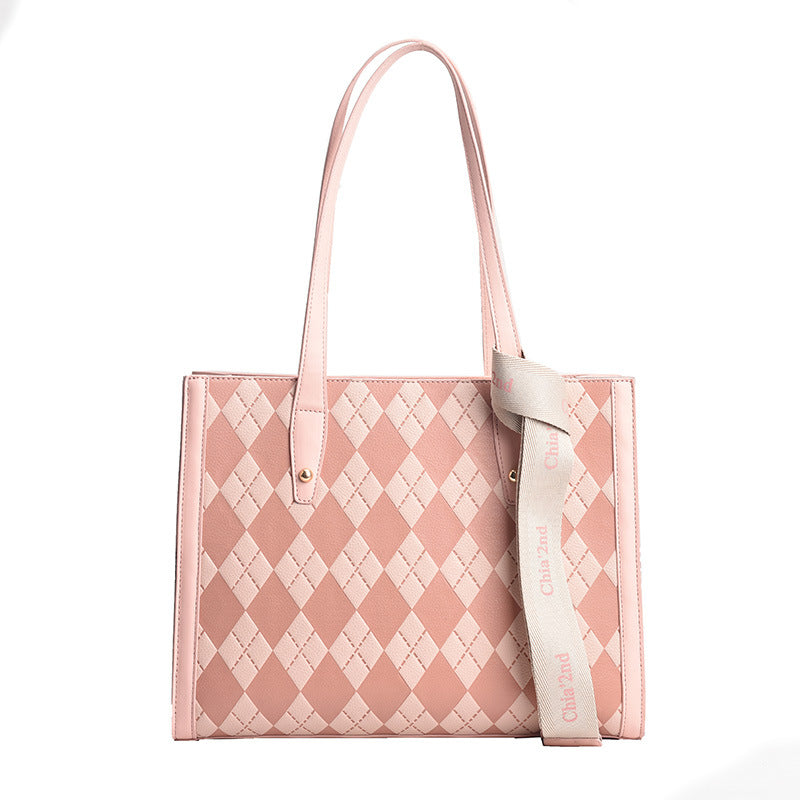 Checkerboard Rhombus Shoulder Bag New Spring Tote Bag Fashion Underarm Large Bag Casual Large Capacity Handbag-AURA REGALIA 