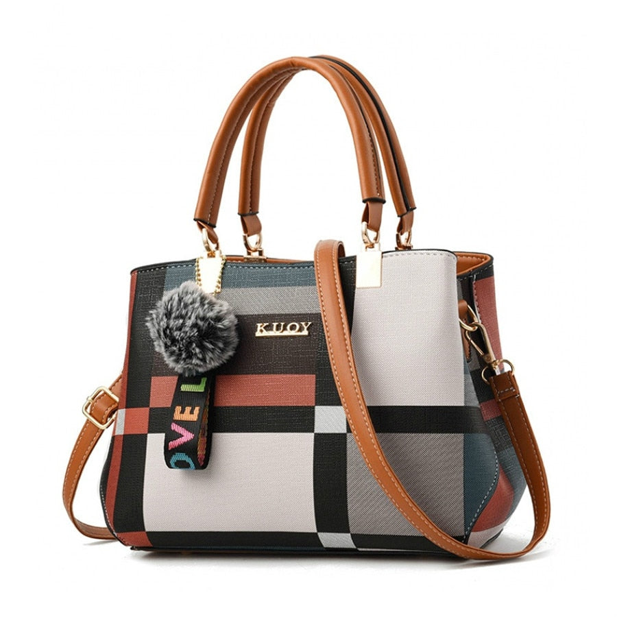 Valenkuci New Casual Plaid Shoulder Bag Fashion Stitching Wild Messenger Brand Female Totes Crossbody Bags Women Leather Handbag-AURA REGALIA 