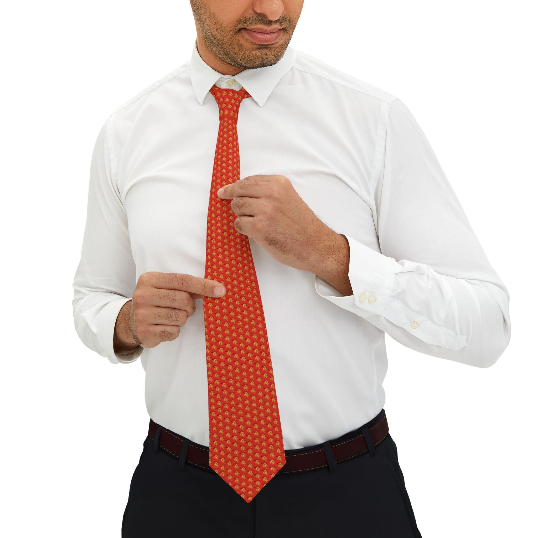Small Golden Horse Pattern Necktie | Orange Background, ChineseMotif