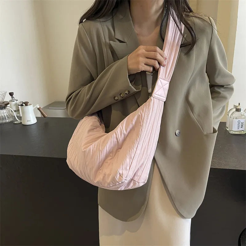 Pleated Dumpling Crossbody Bag-AURA REGALIA 
