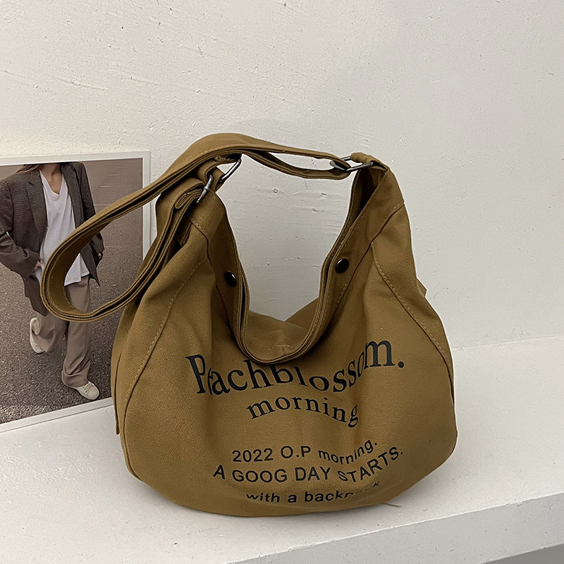 Letter Canvas Bag Female New Trendy Fashion All-Match Tote Bag Student Class Large Capacity Messenger Bag