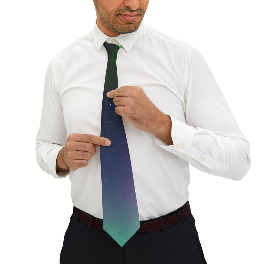Green Nebula Necktie | Abstract Aurora Pattern, Slim Formal Tie