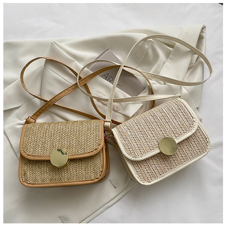Niche Design Casual Saddle Bag Women's Summer Straw Bag Fashion Half Round Bag Korean Version All-Match Messenger Bag-AURA REGALIA 