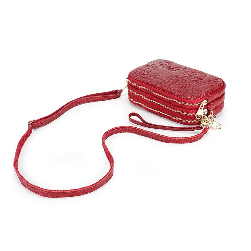 Trend Camellia Genuine Leather Messenger Bag Woman Crossbody Bag Cell Phone Bag Luxury Handbags Women Bags Designer Shoulder Bag-AURA REGALIA 