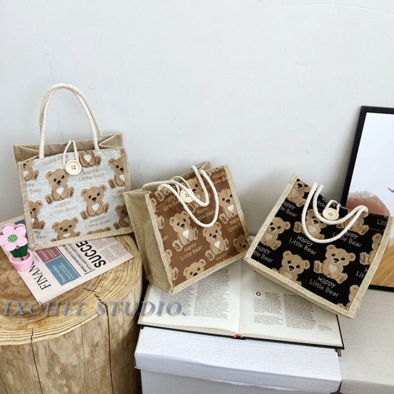 Japanese Cartoon Bear Tote Bag Cute And Lightweight Student Lunch Bag Large Capacity Storage Lunch Box Shoulder Bag