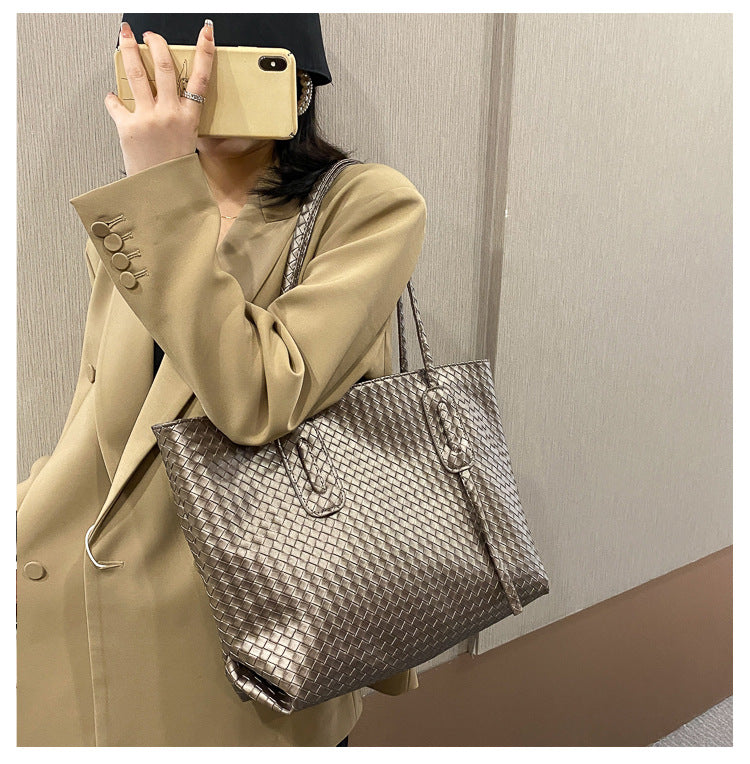 Bolsos de Hombro de Punto para Mujer Bolsos de Mano Informales Negros de Diseñador de Gran Capacidad de Cuero PU Paquetes de Lujo