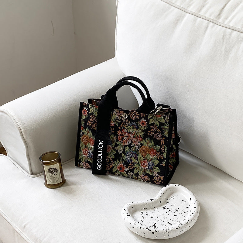 Flower One Shoulder Canvas Bag Women's Bag-AURA REGALIA 