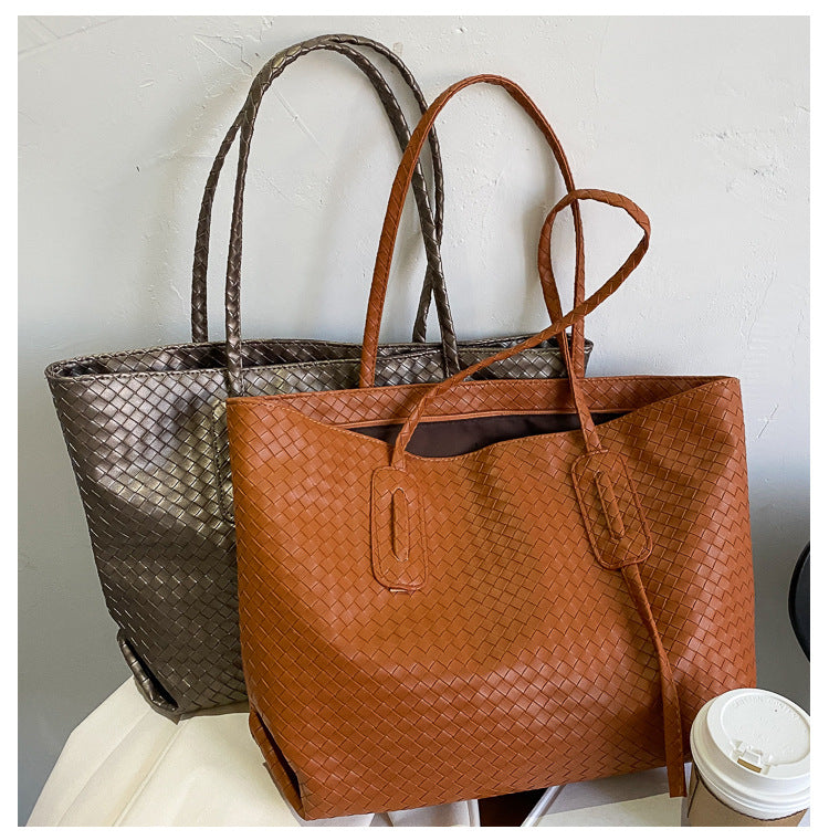 Bolsos de Hombro de Punto para Mujer Bolsos de Mano Informales Negros de Diseñador de Gran Capacidad de Cuero PU Paquetes de Lujo