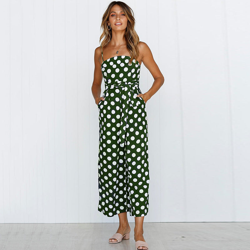 Sleeveless strapless polka dot long jumpsuit-AURA REGALIA 