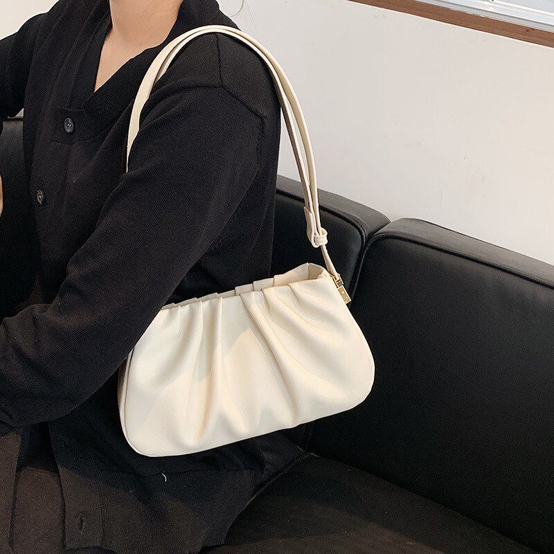 Vintage Cloud Women Shoulder Bag PU Leather Crossbody Bags New Autumn Winter Female Under Arm Bag Fashion Solid Purse Bags