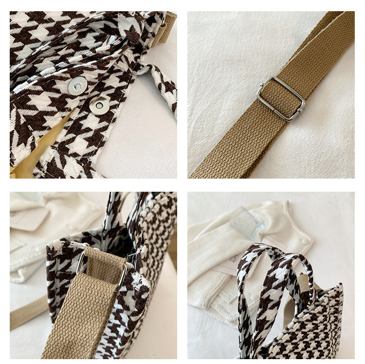 Houndstooth Tote Bag Women's New Trendy Korean Version Of The Western Style Handbag Fashion Commuter Shoulder Messenger Bag-AURA REGALIA 