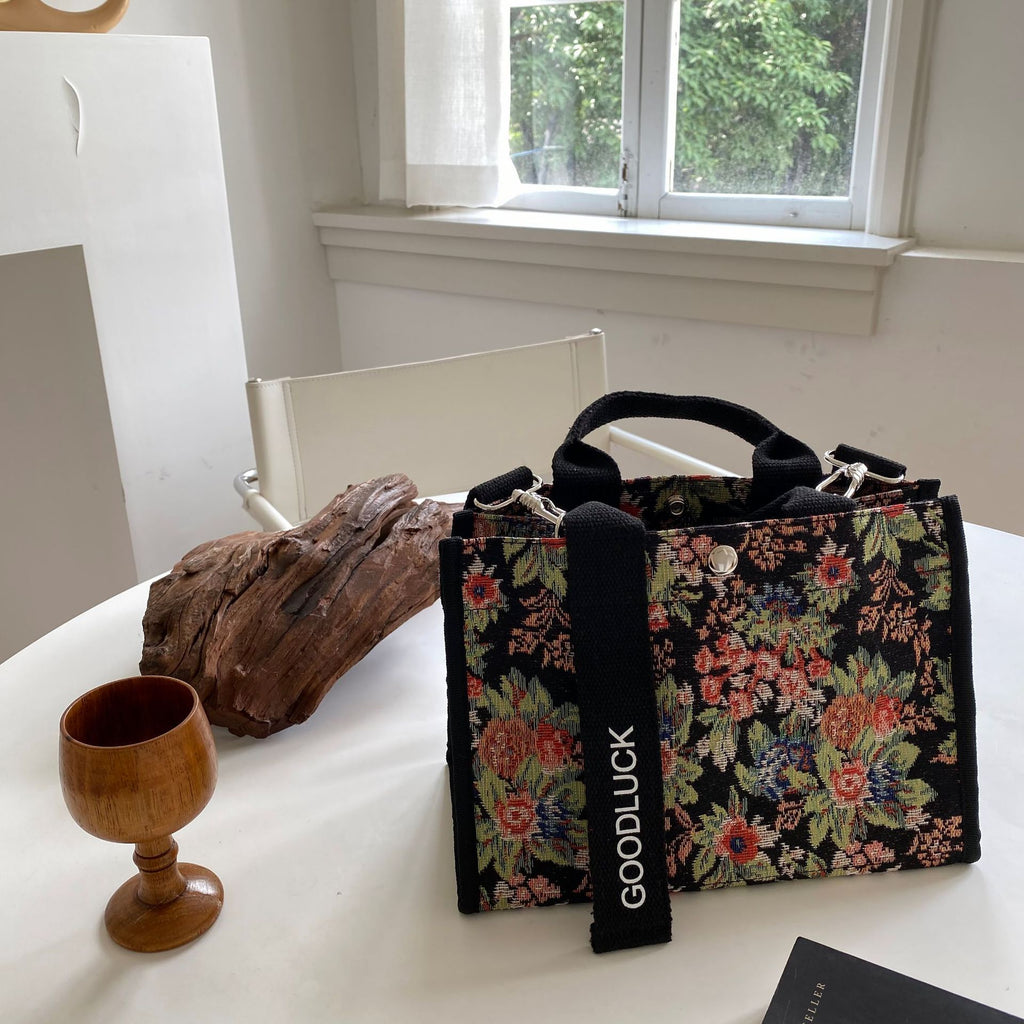 Flower One Shoulder Canvas Bag Women's Bag-AURA REGALIA 