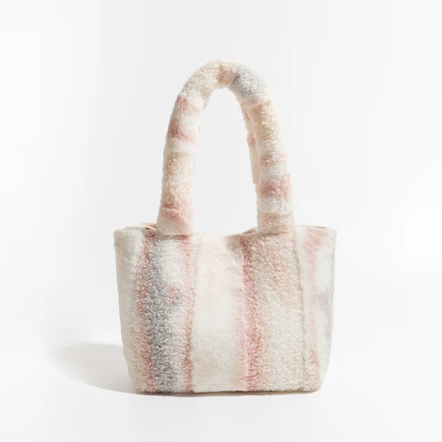 Bohemian Printed Faux Fur Tote Handbag for Women Hasp Plush Square Shopper Purse Trend Elegant Ladies Daily Bag