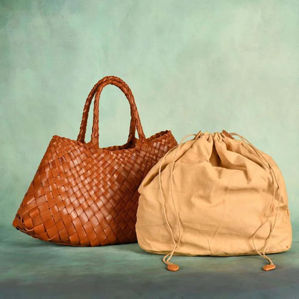 New Genune Leather Weave Hand Bags Tote Top Quality Women Basket Shopping Bags Handle Beach Hobos Handbag-AURA REGALIA 