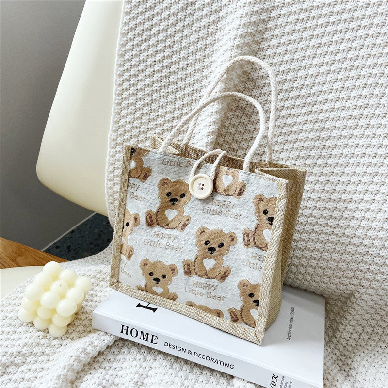 Japanese Cartoon Bear Tote Bag Cute And Lightweight Student Lunch Bag Large Capacity Storage Lunch Box Shoulder Bag