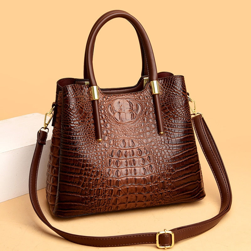 Fashion Alligator Women Handbags Designer Luxury Crocodile Pu Leather Shoulder Crossbody Bags Retro Large Tote Female Purse-AURA REGALIA 