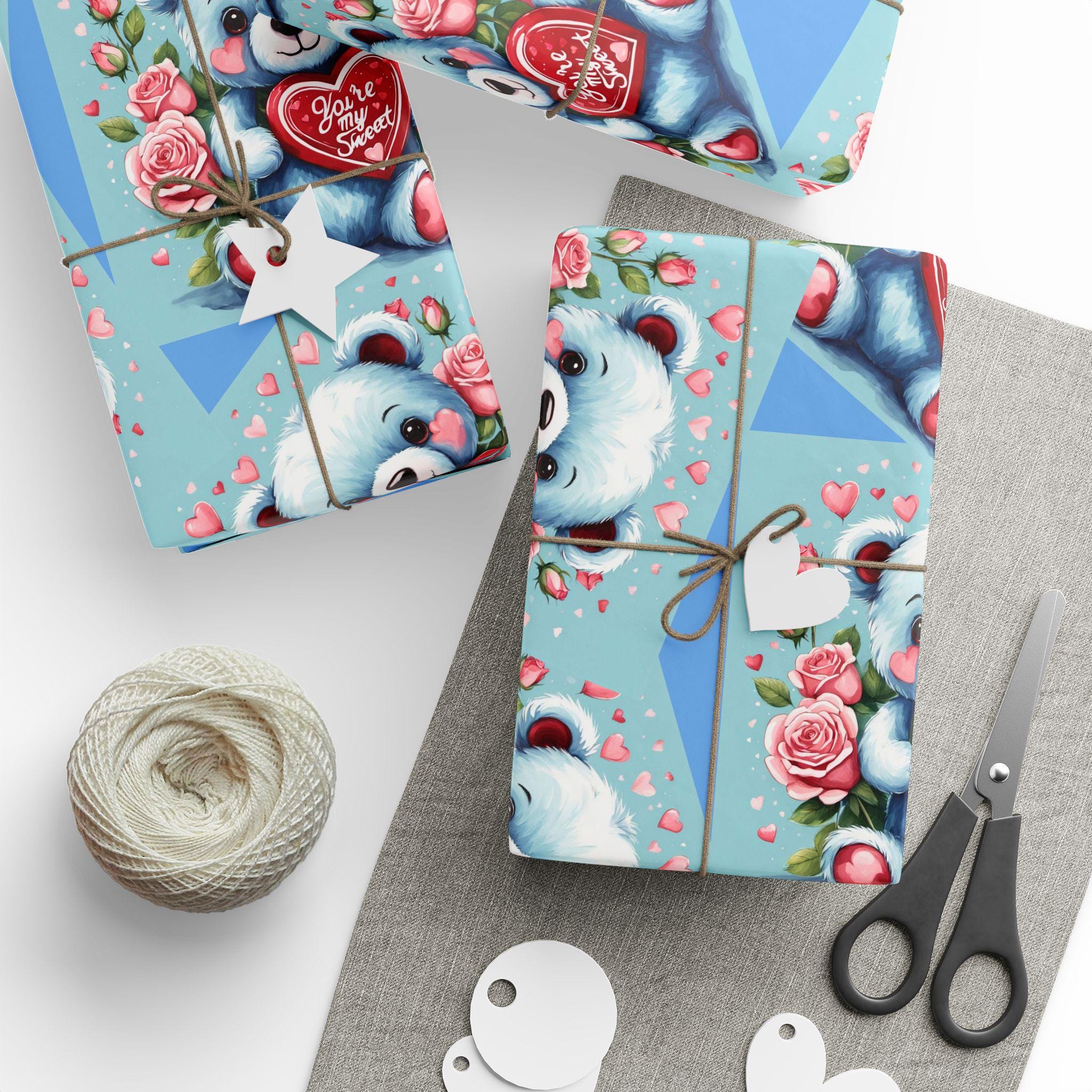 Teddy Bear & Roses Wrapping Paper | Valentine's Day Gift Wrap