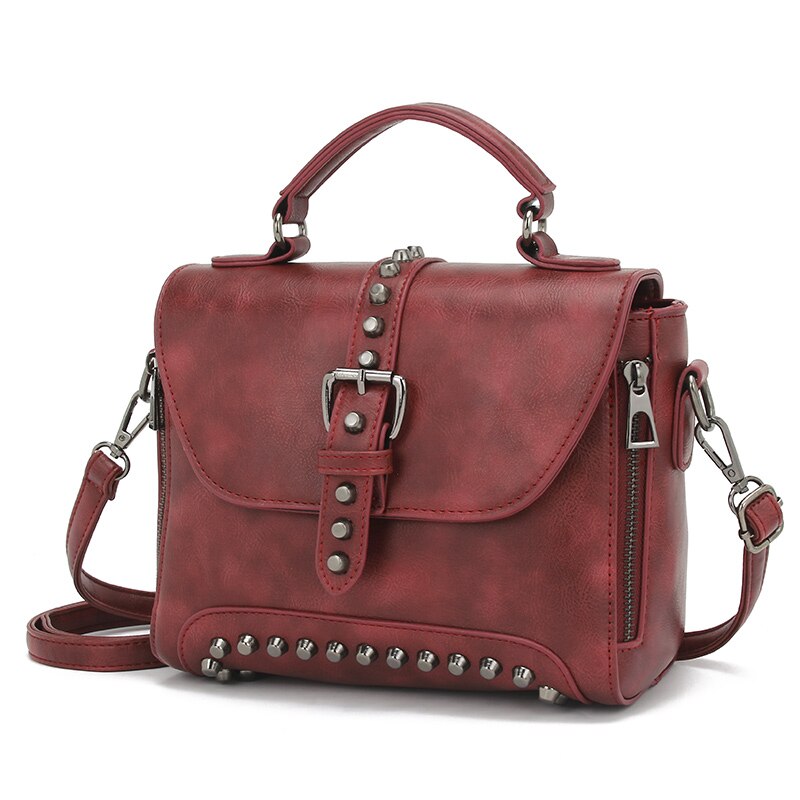 White Vintage Oil Leather Luxury Handbags Women Bags Designer Crossbody Bags For Women Rivet Small Ladies Hand bag