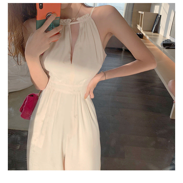 White Jumpsuit Women's Summer Thin Fashion Halter-AURA REGALIA 