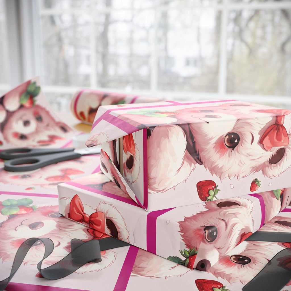Strawberry Kitten Wrapping Paper | Nostalgic Cat Gift Wrap