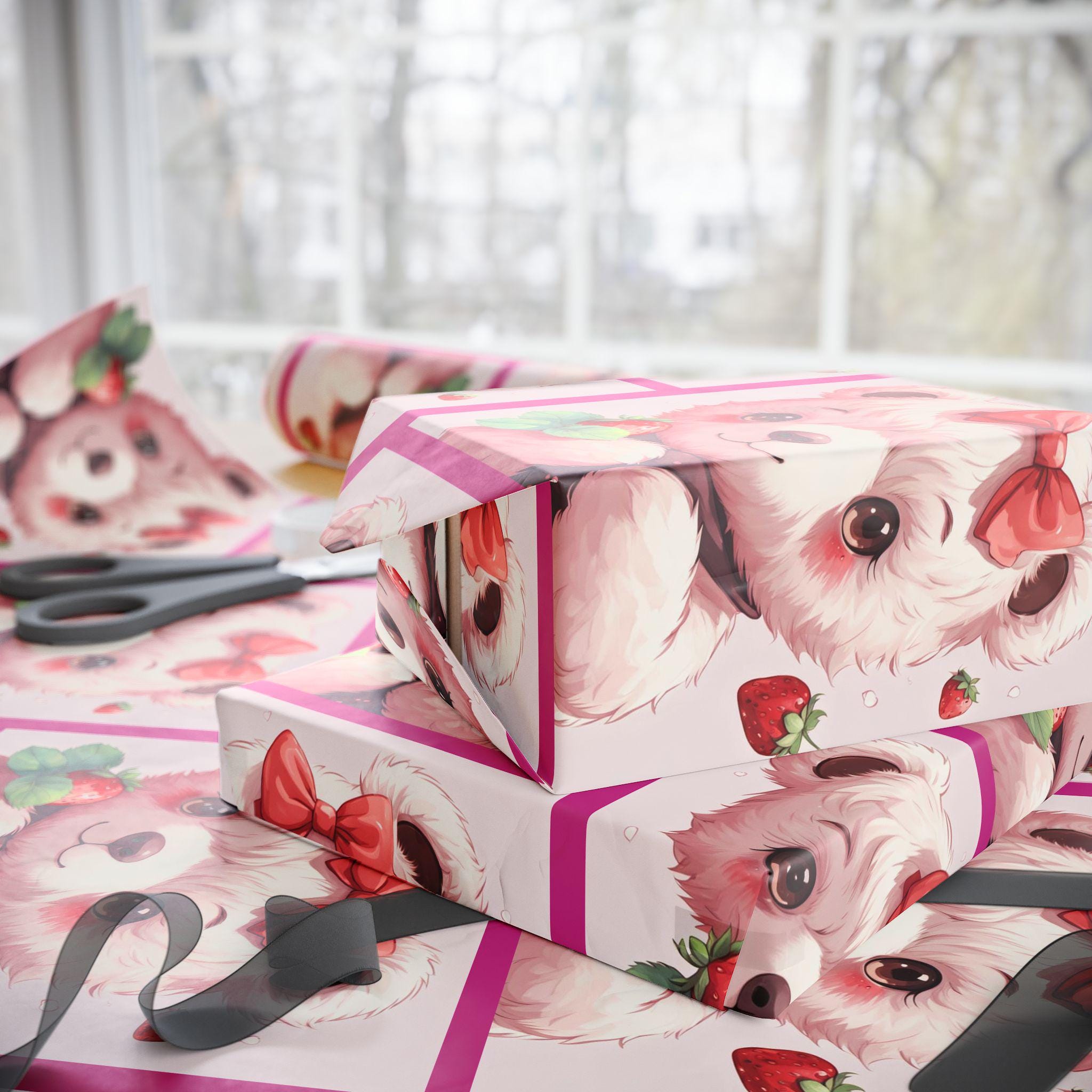 Strawberry Kitten Wrapping Paper | Nostalgic Cat Gift Wrap