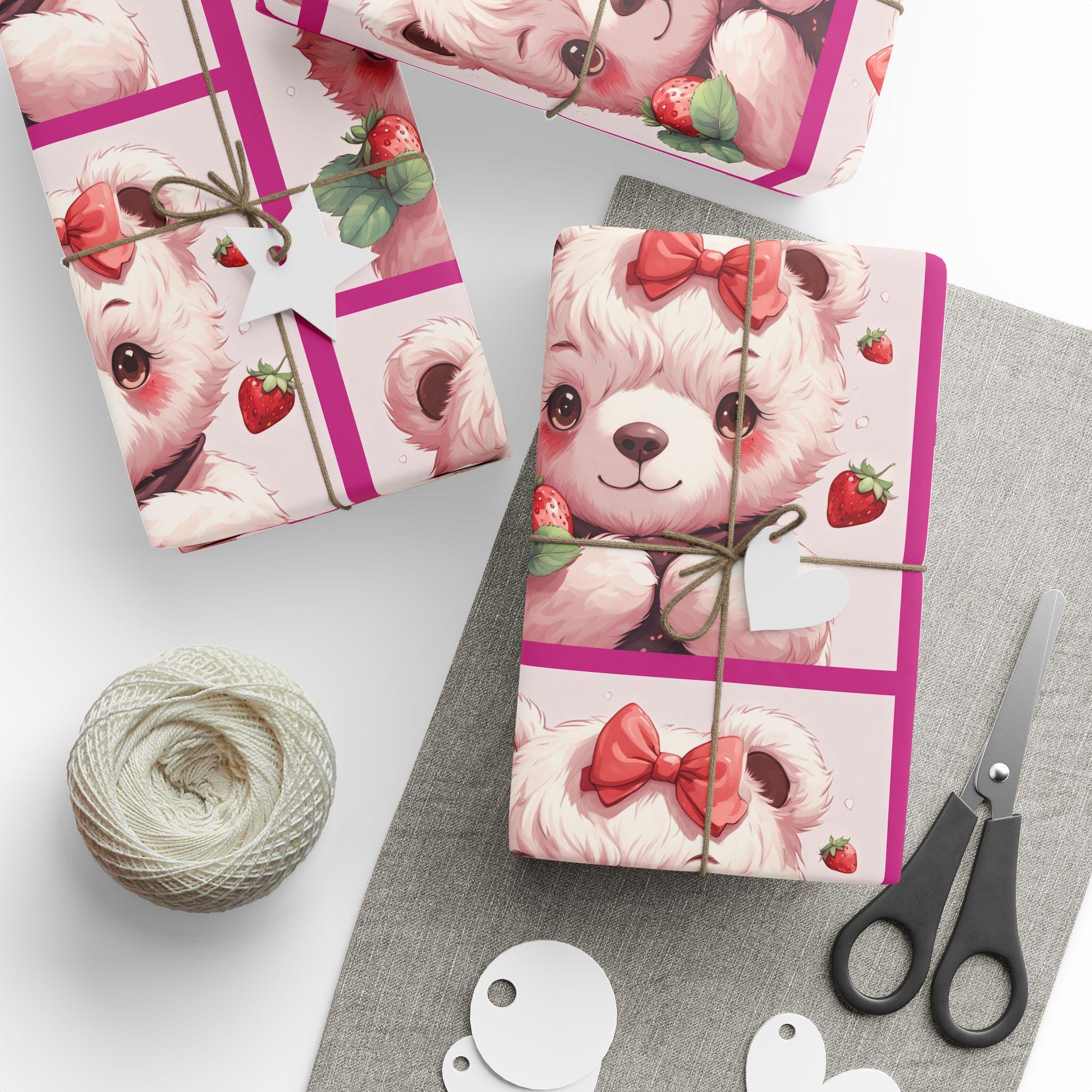 Strawberry Kitten Wrapping Paper | Nostalgic Cat Gift Wrap