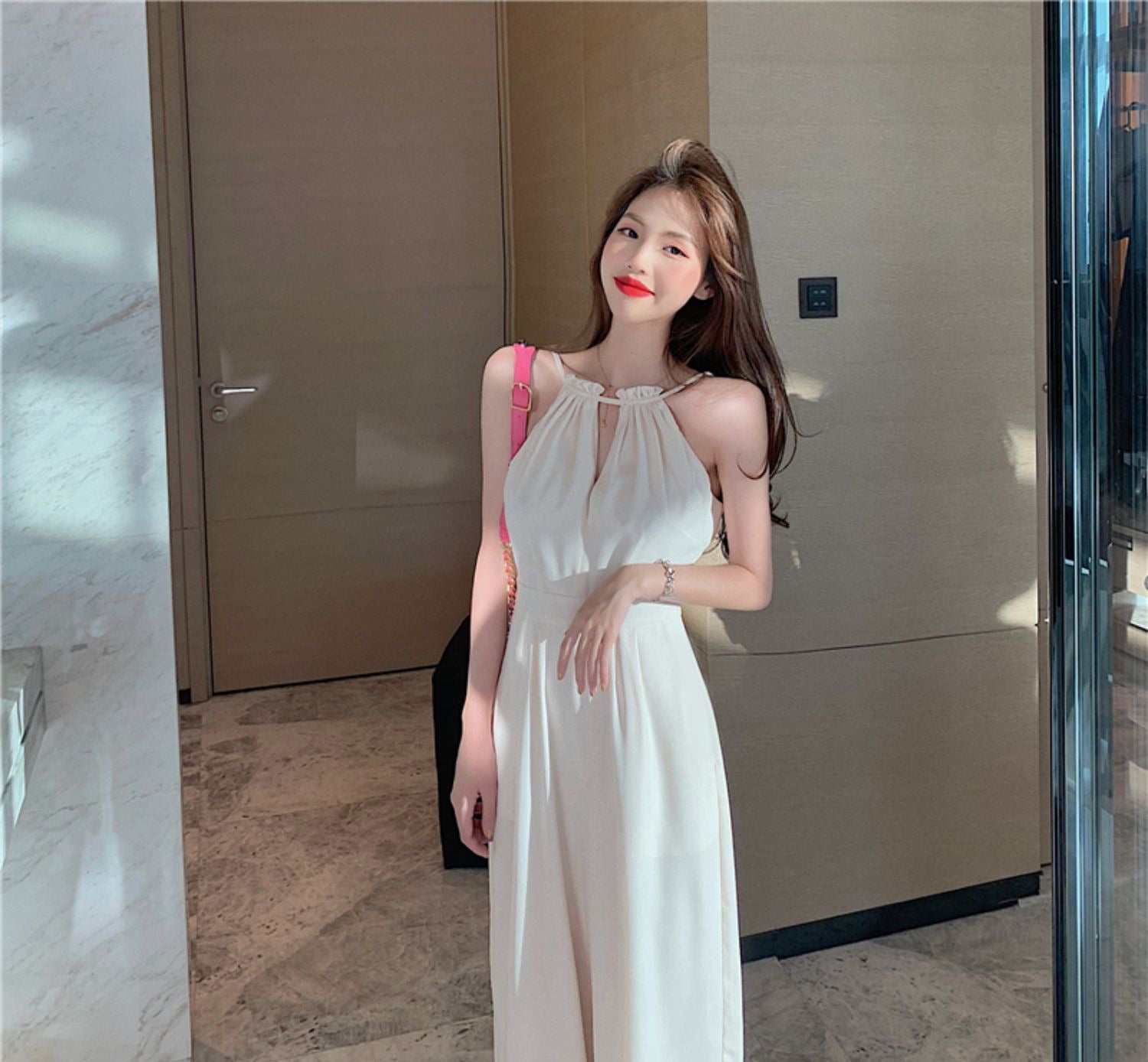 White Jumpsuit Women's Summer Thin Fashion Halter-AURA REGALIA 