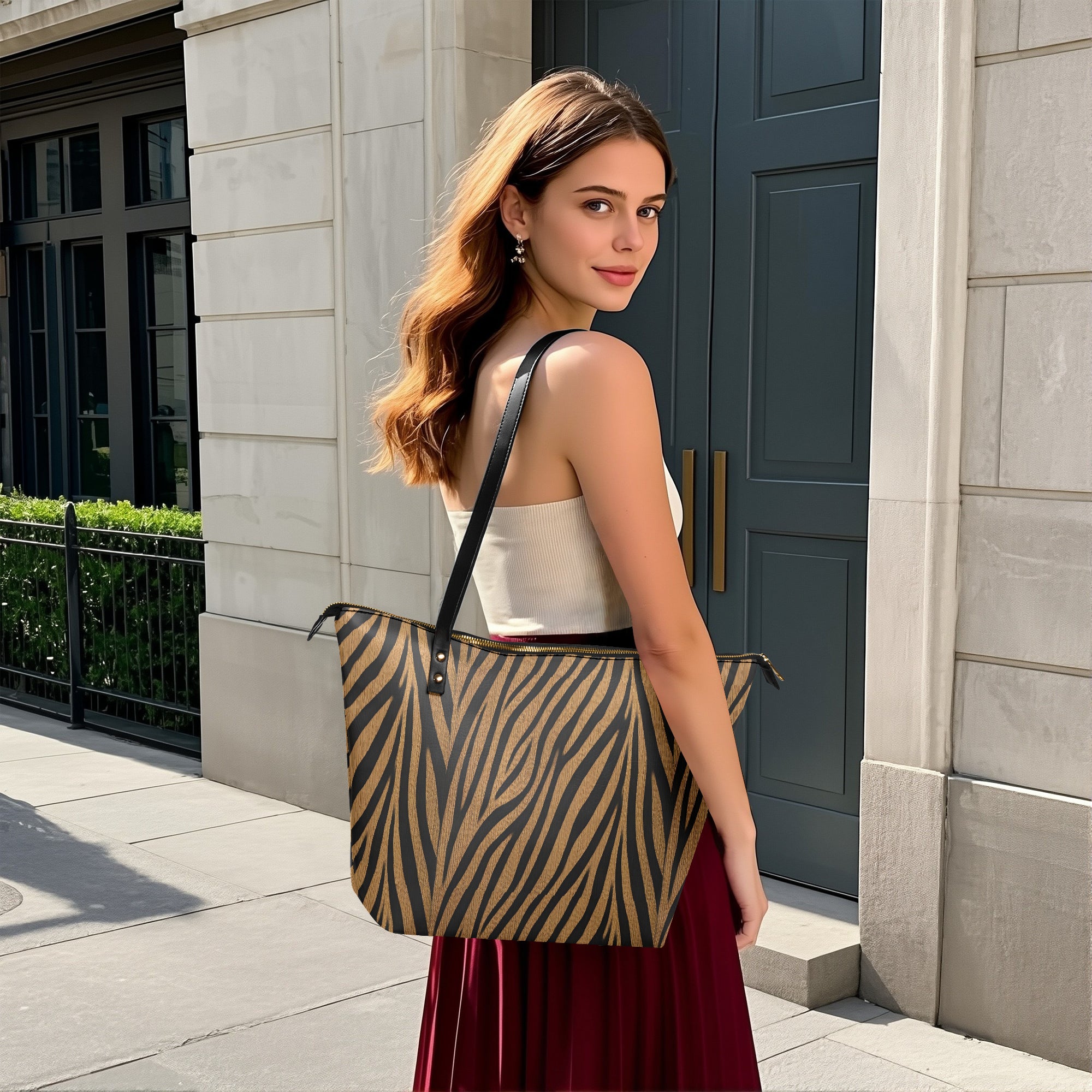 Aura Regalia | Animal Print Roomy PU Tote Bag-AURA REGALIA 