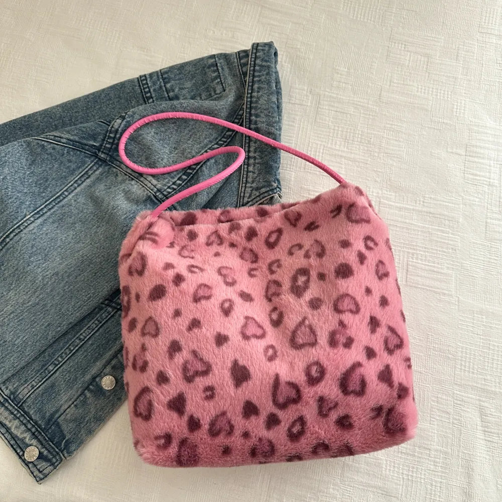 Leopard Furry Shoulder Bag-AURA REGALIA 