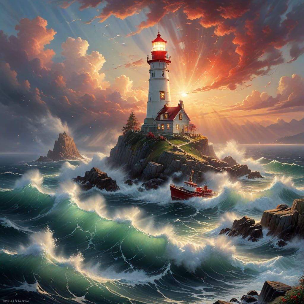Lighthouse Art Print: Coastal Storm Seascape