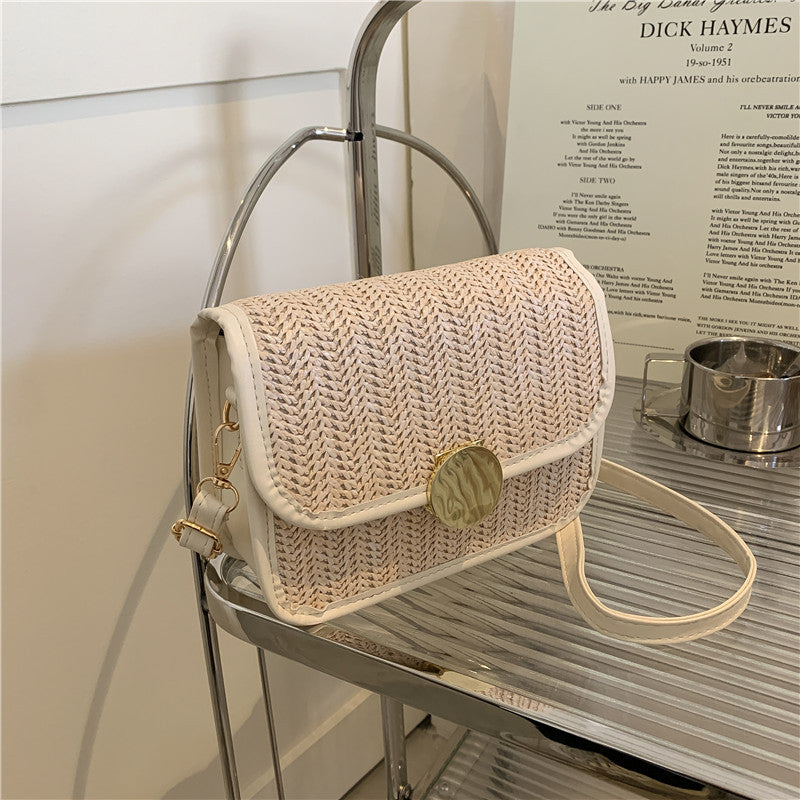 Niche Design Casual Saddle Bag Women's Summer Straw Bag Fashion Half Round Bag Korean Version All-Match Messenger Bag-AURA REGALIA 