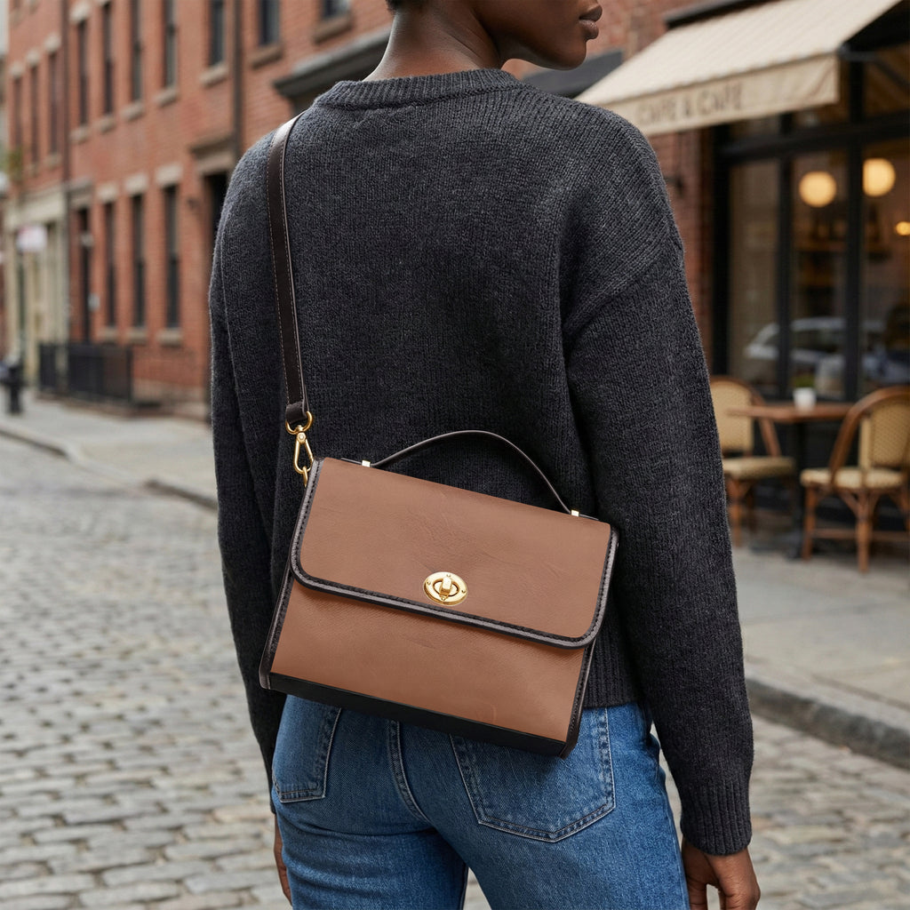 Choco Delight Classic Women's Canvas Satchel Crossbody Bag | Aura Regalia-AURA REGALIA 