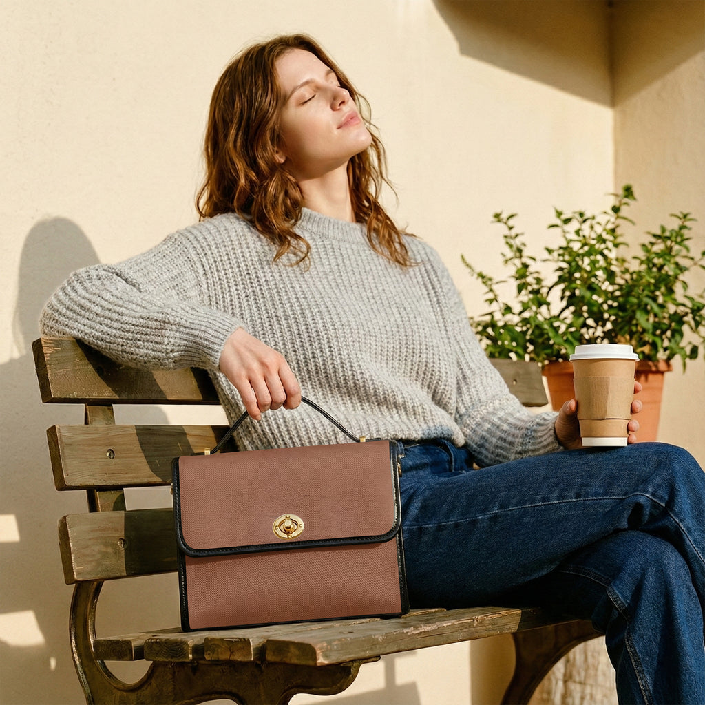 Choco Delight Classic Women's Canvas Satchel Crossbody Bag | Aura Regalia-AURA REGALIA 