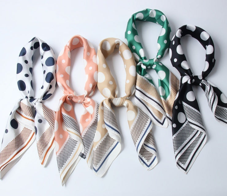 Women silk scarf square shawl hair neck dot print scarves-AURA REGALIA 