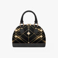 Black Art Deco Dome Handbag with Gold Geometric Design-AURA REGALIA 
