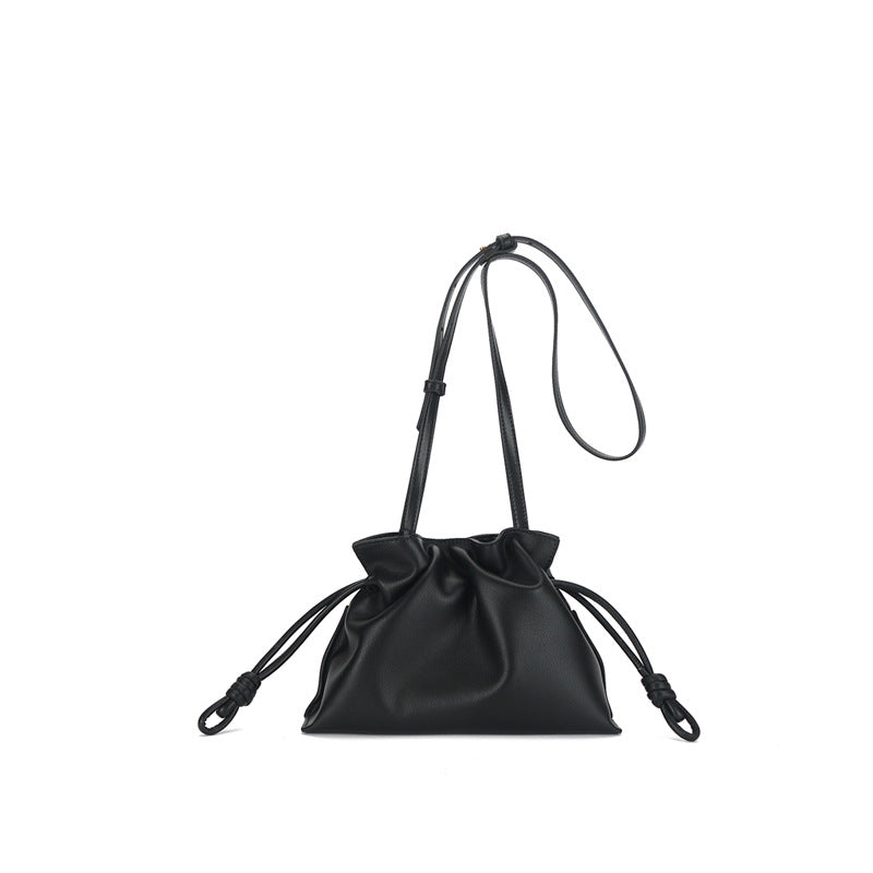 New Leather Women's Bag Fashion Simple Small Fortune Bag One Shoulder Crossbody Bucket Bag Leather Drawstring Small Bag