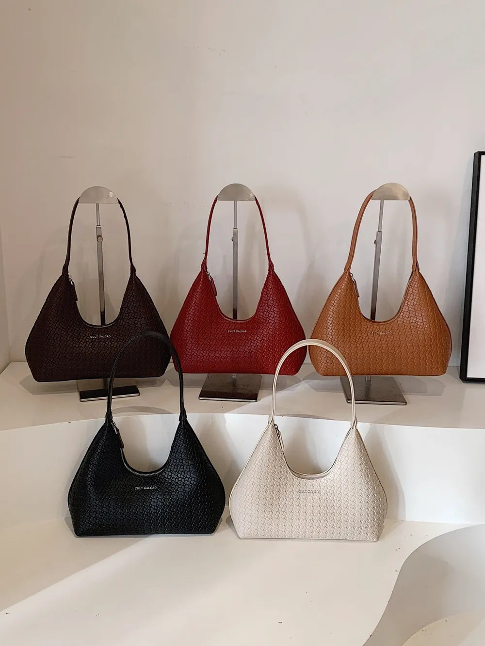 Texture PU Leather Shoulder Bag-AURA REGALIA 