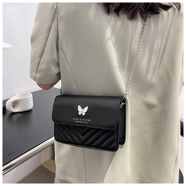 Crossbody Casual Women's Bag New Trendy The Bow Simple Texture Shoulder Bag Retro Hong Kong Style Small Square Bag