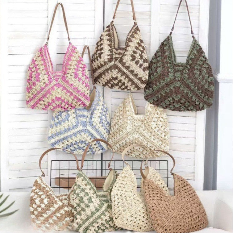 Hollow out straw woven bag woven belt armpit bag-AURA REGALIA 