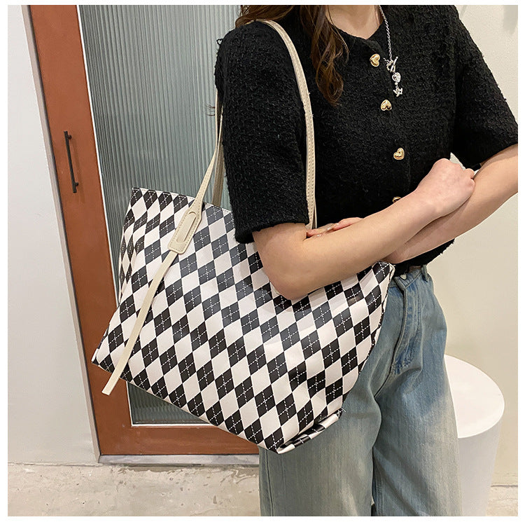 Popular Lingge Large Bag Women's New Fashion All-Match Casual Tote Bag Western Style All-Match Shoulder Bag