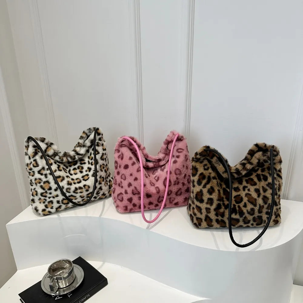 Leopard Furry Shoulder Bag-AURA REGALIA 