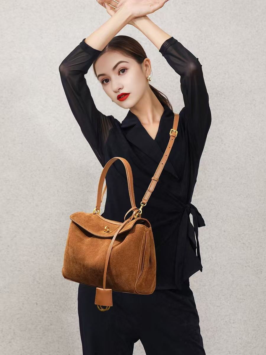 Suede Matte Tote Bag, Elegant Shoulder Crossbody Kelly Bag for Women, Large Capacity Commuter Underarm Bag