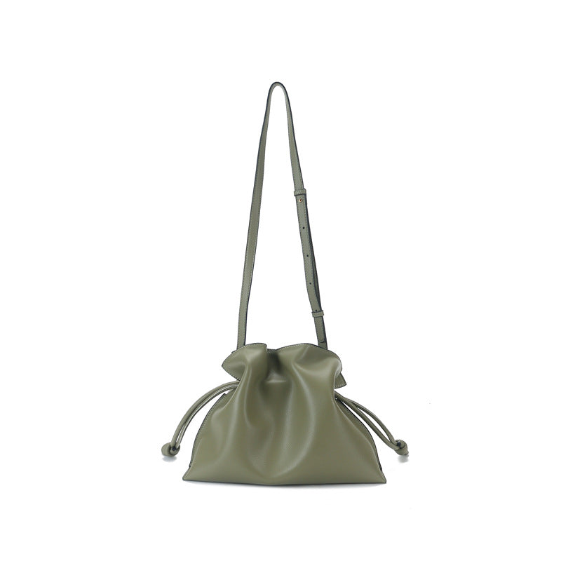 New Leather Women's Bag Fashion Simple Small Fortune Bag One Shoulder Crossbody Bucket Bag Leather Drawstring Small Bag