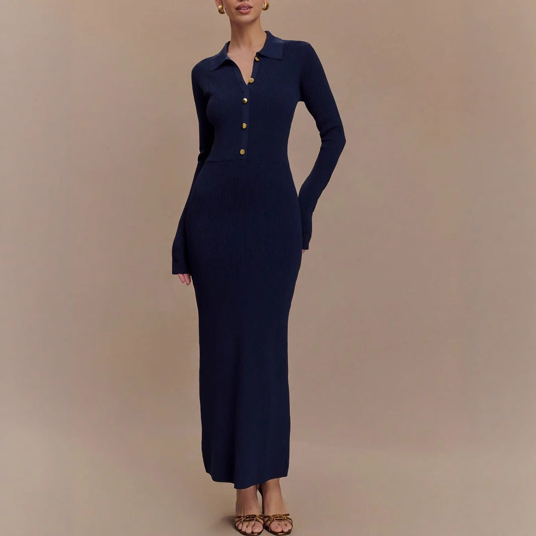 Vestido de punto otoño invierno mujer corte ajustado botones cómodo elegante chic