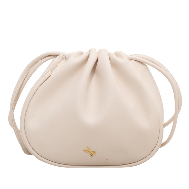 Small Round Bag Women's Bag New Fashion All-Match Drawstring Shoulder Bag Simple Western Style Bag Solid Color Messenger Bag-AURA REGALIA 