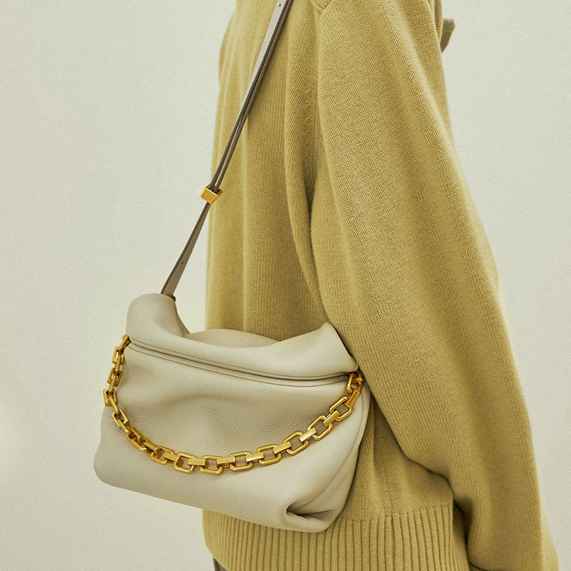 Leather Pleated Cloud Bag New Trendy Fashion Chain Dumpling Bag Shoulder Cowhide Messenger Bag Small Bag for Women-AURA REGALIA 