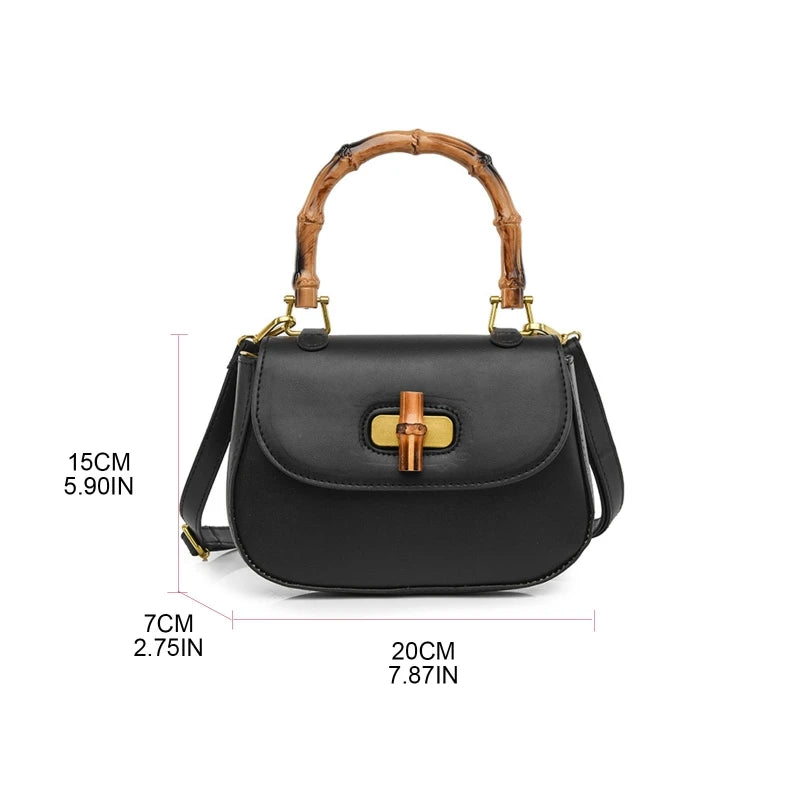 Vintage Saddle Bag with Bamboo Handle Messenger Bag Leather Handbag Shoulder Bag Crossbody Bag Gift for Valentine's Day-AURA REGALIA 