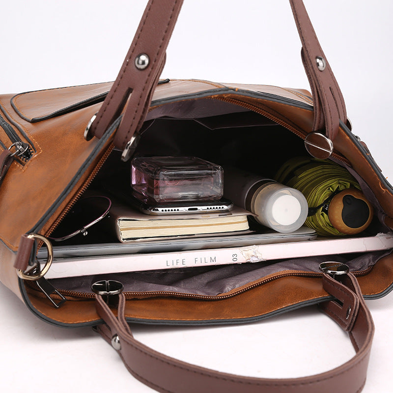 European and American fashion shoulder bag for women large capacity retro women's tote bag simple diagonal cross bag-AURA REGALIA 