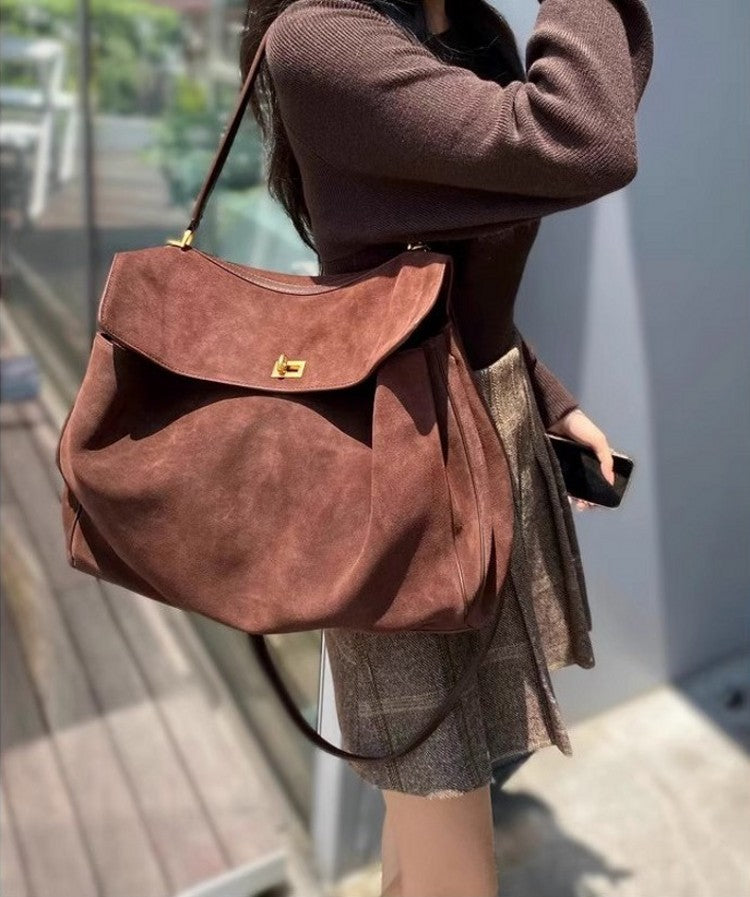 Suede Matte Tote Bag, Elegant Shoulder Crossbody Kelly Bag for Women, Large Capacity Commuter Underarm Bag